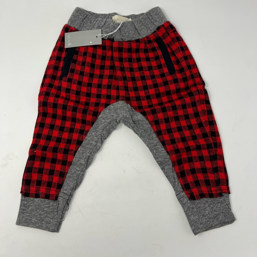 Miki Miette Plaid Tartan Baby Pants Jogger Noel Boys Red & Gray | 3 Months NWT